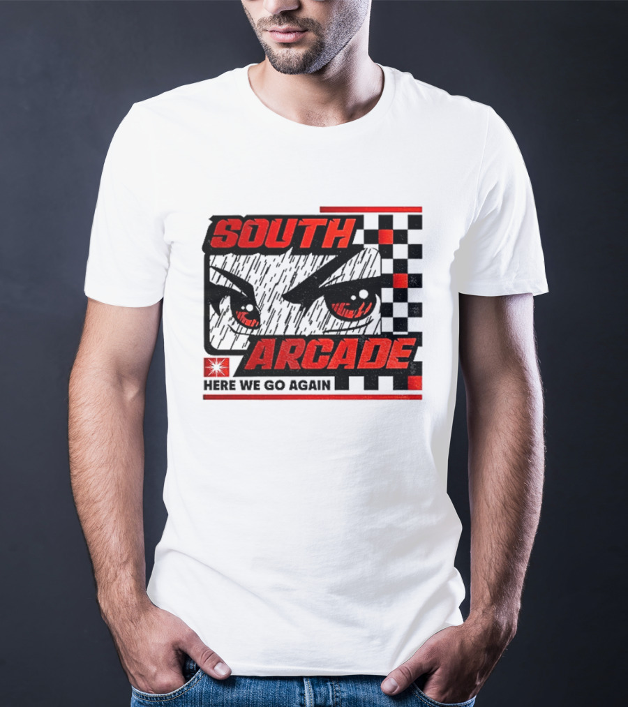 South Arcade Here We Go Again Checkerboard Eyes T-Shirt
