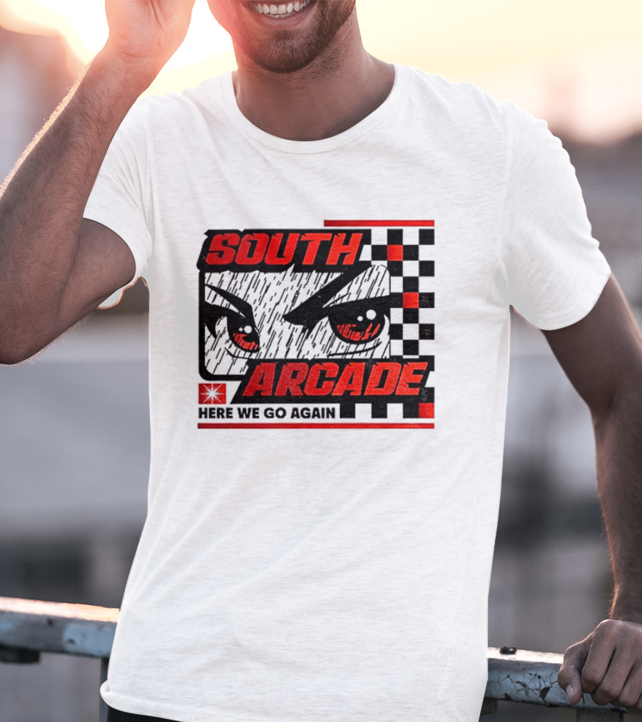 South Arcade Here We Go Again Checkerboard Eyes T-Shirt