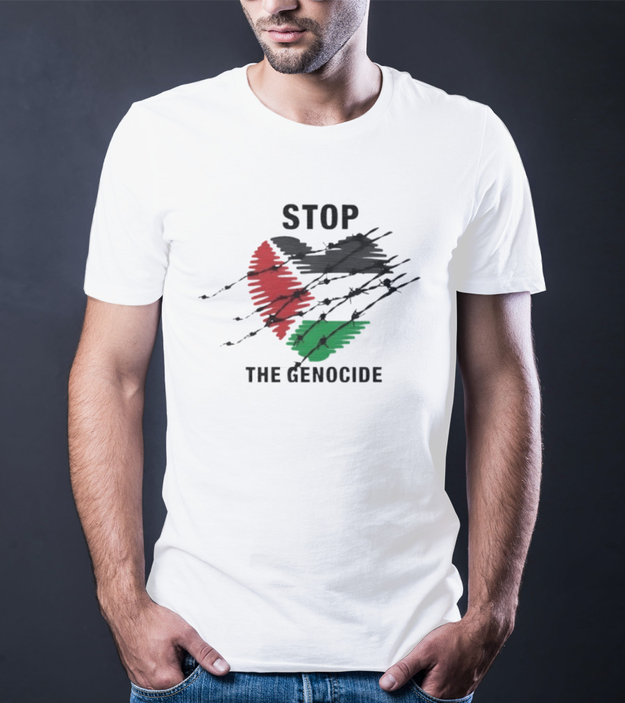 Stop The Genocide Palestinian Flag With Barbed Wire T-Shirt