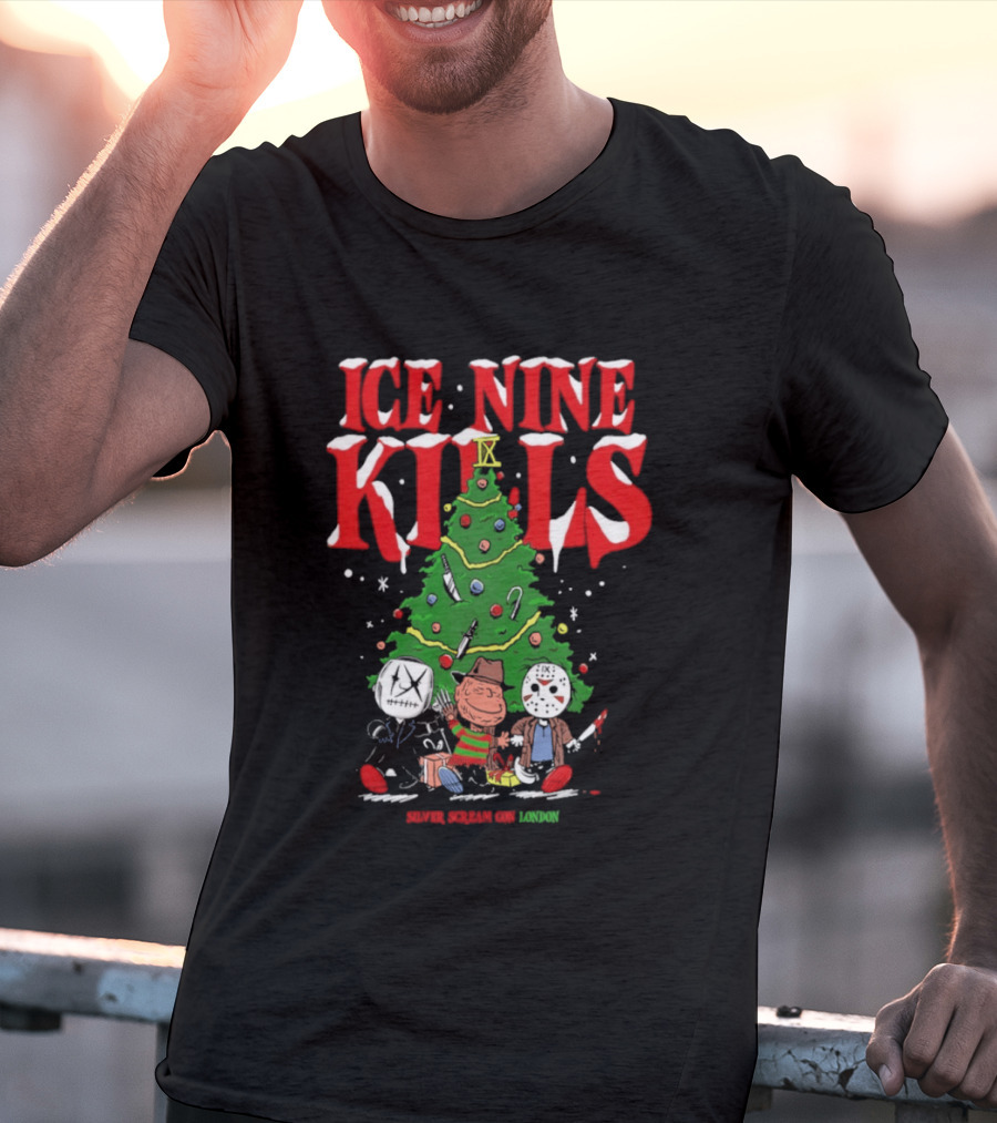 Ice Nine Kills Silver Scream Con Festive Horror Villains Christmas Tree T-Shirt