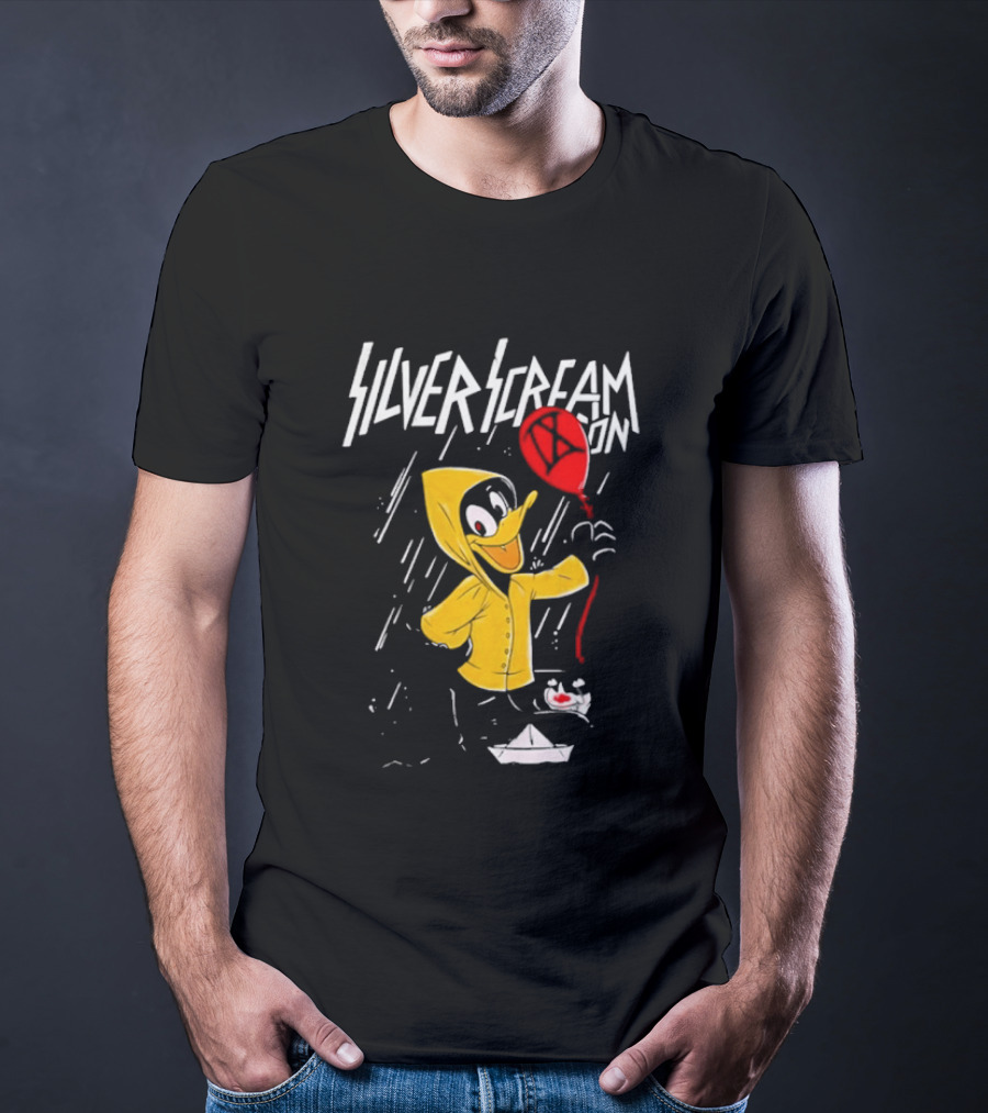SILVER SCREAM CON Duck In Yellow Raincoat With Red Balloon T-Shirt