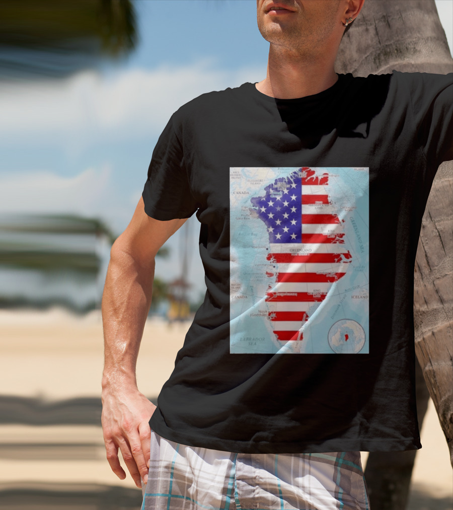 USA Flag Over Greenland Map American Patriot T-Shirt