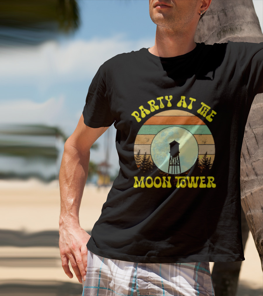Party At The Moontower Retro Sunset Landscape Moon T-Shirt