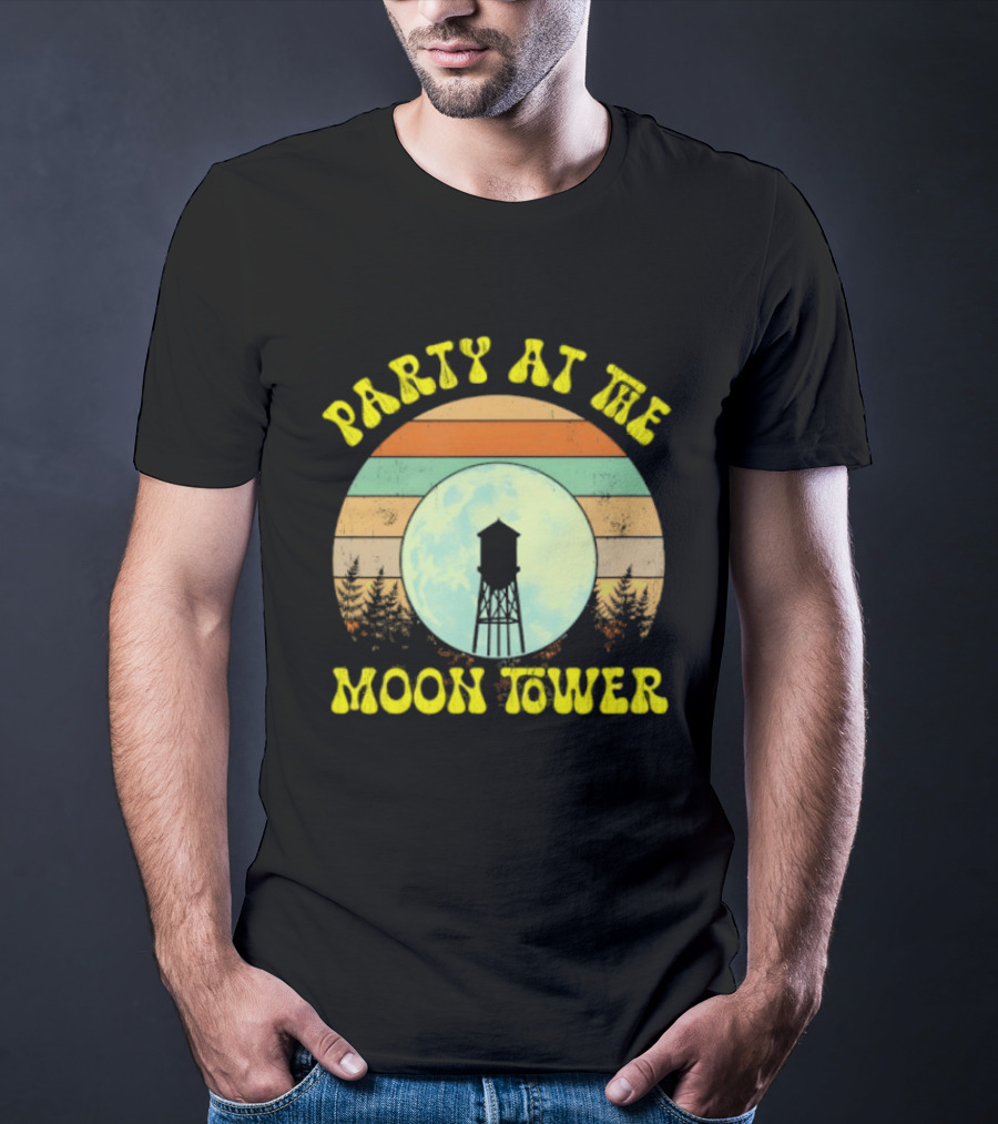 Party At The Moontower Retro Sunset Landscape Moon T-Shirt