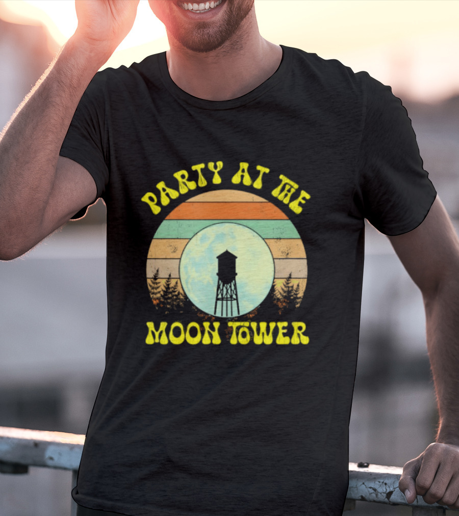 Party At The Moontower Retro Sunset Landscape Moon T-Shirt