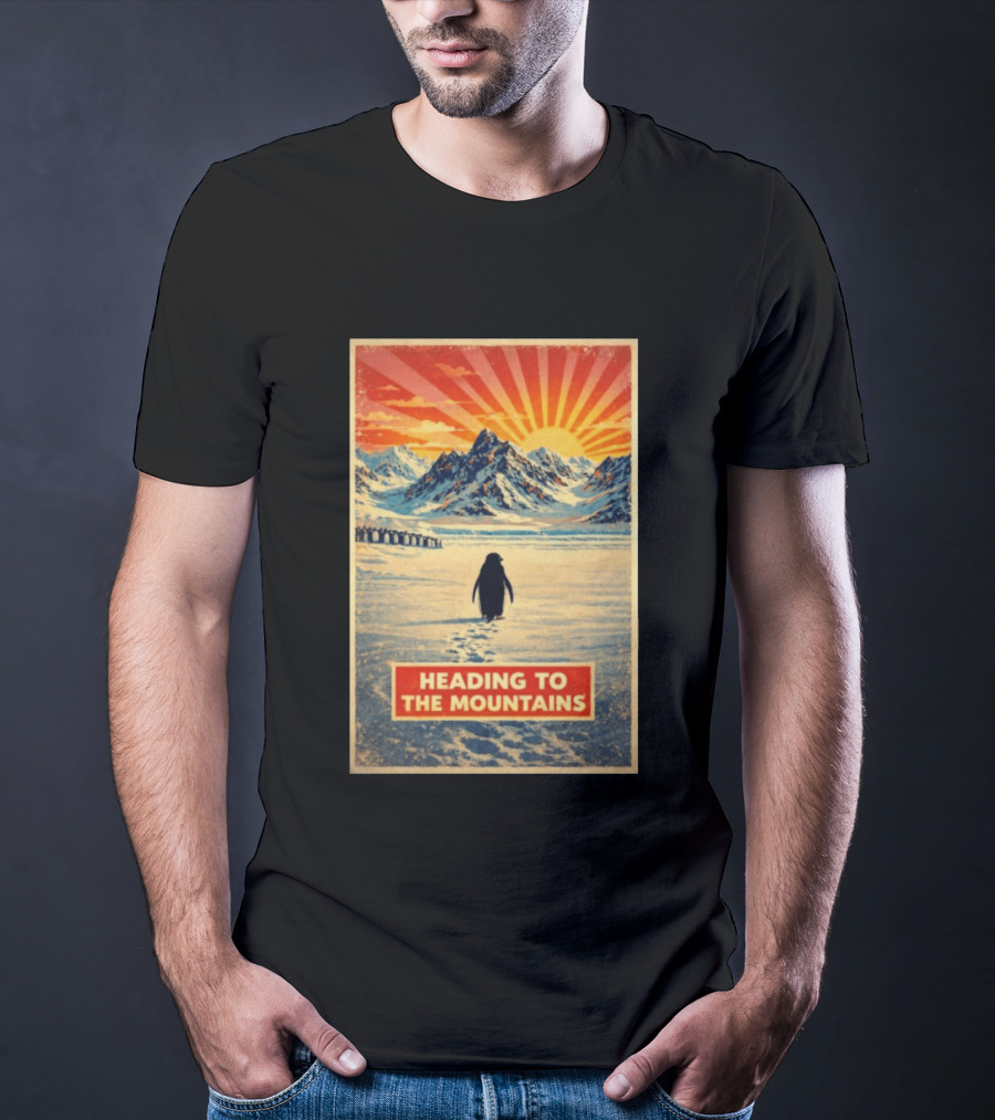 Penguin Journey Heading To The Mountains Sunrise T-Shirt