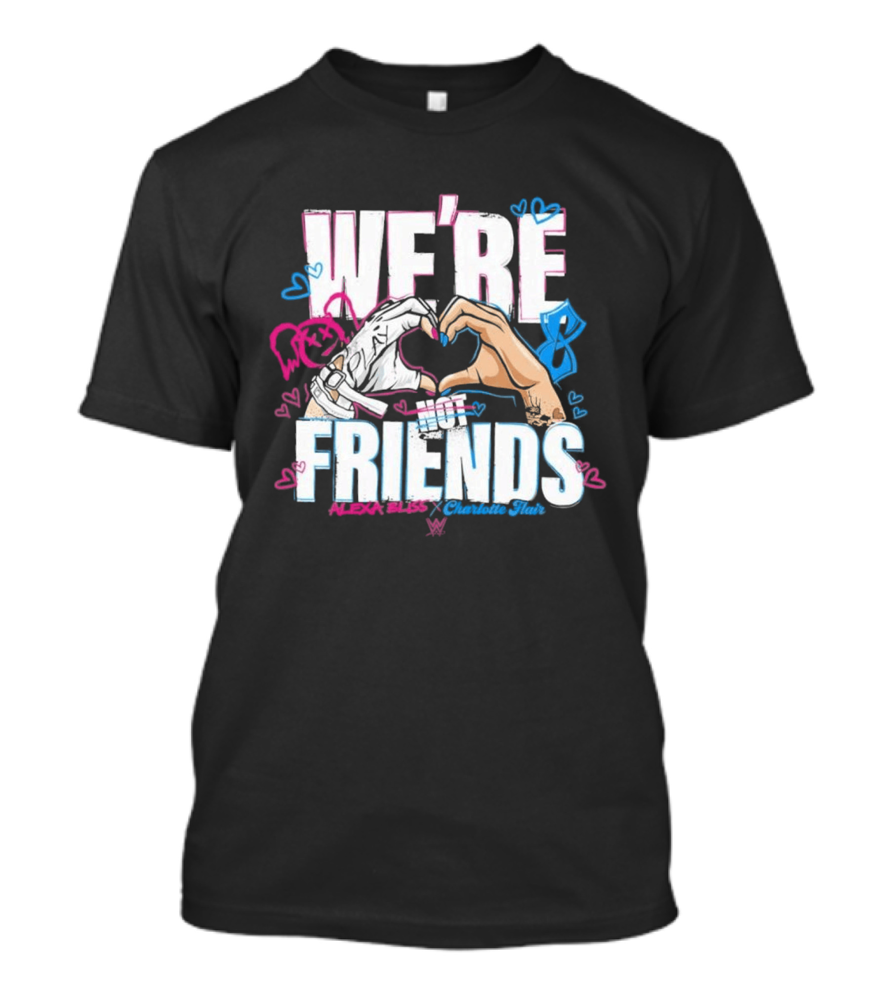 WWE Alexa Bliss Charlotte Flair We're Not Friends Hand Heart Gesture T-Shirt