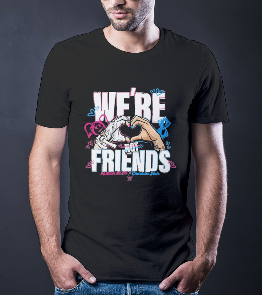 WWE Alexa Bliss Charlotte Flair We're Not Friends Hand Heart Gesture T-Shirt