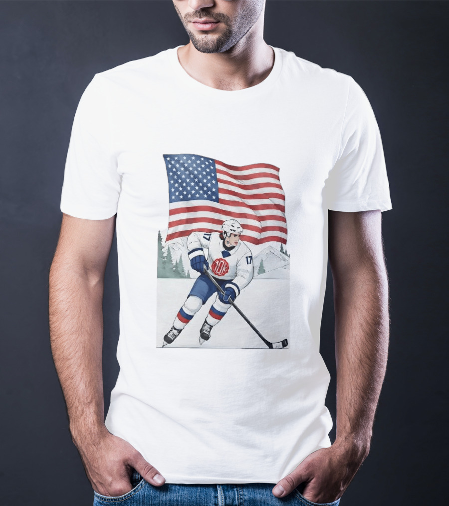 USA Hockey Player Number 17 American Flag Winter Olympics T-Shirt