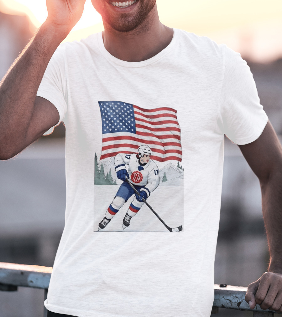 USA Hockey Player Number 17 American Flag Winter Olympics T-Shirt