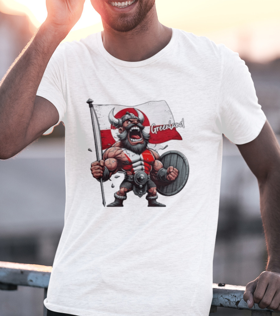 Greenland Viking Warrior Holding Shield And Flag T-Shirt
