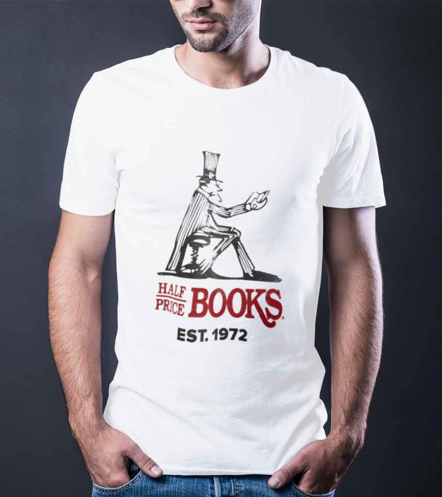 Half Price Books Est 1972 Vintage Gentleman Reading T-Shirt