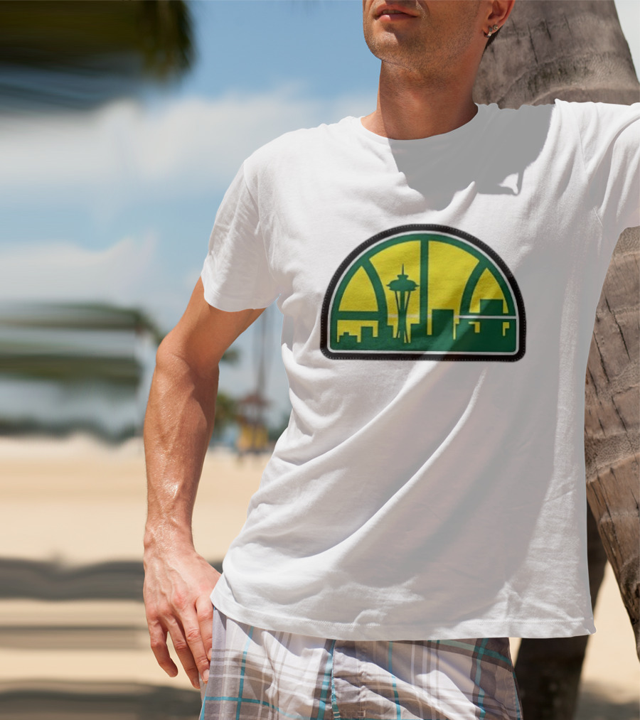 NBA Seattle Skyline Space Needle Hardwood Basketball T-Shirt