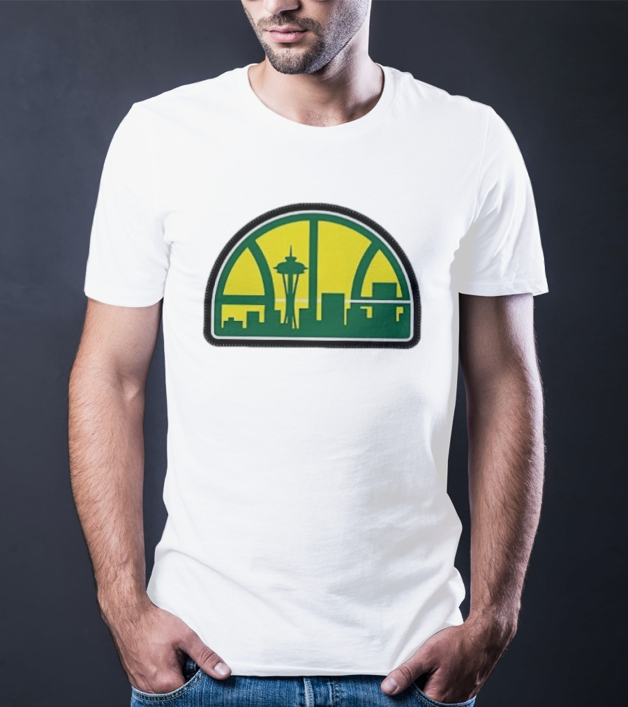 NBA Seattle Skyline Space Needle Hardwood Basketball T-Shirt