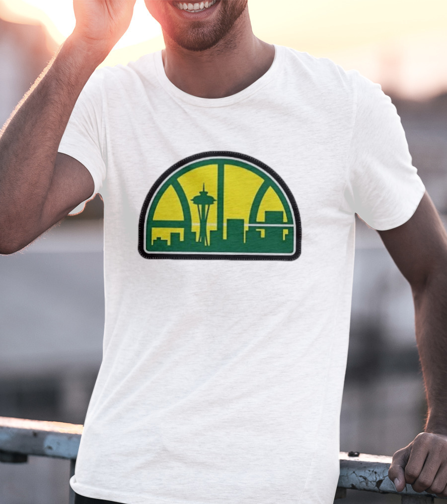 NBA Seattle Skyline Space Needle Hardwood Basketball T-Shirt
