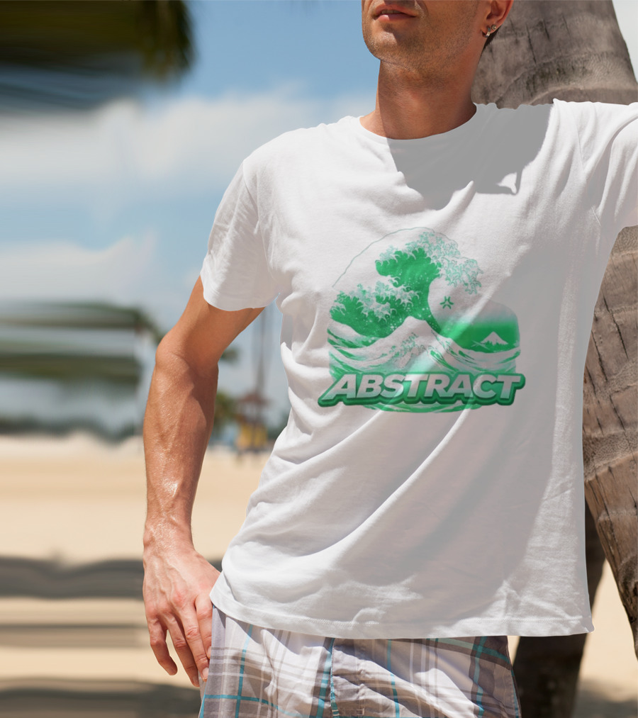 Abstract Green Wave Japanese Art Style Ocean Scene T-Shirt