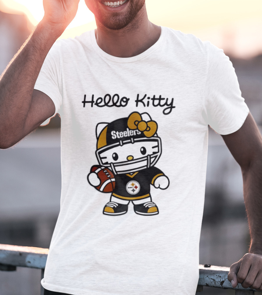 Hello Kitty Steelers Football Helmet Bow Fan T-Shirt