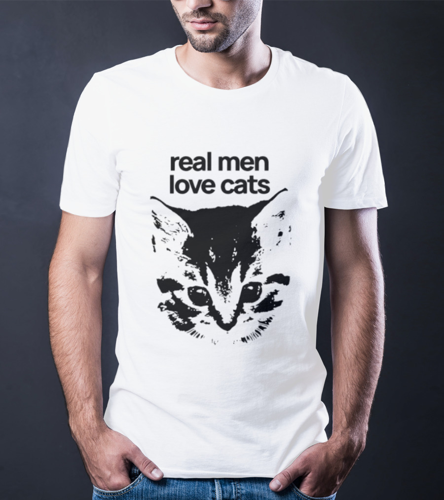 Real Men Love Cats Feline Face T-Shirt
