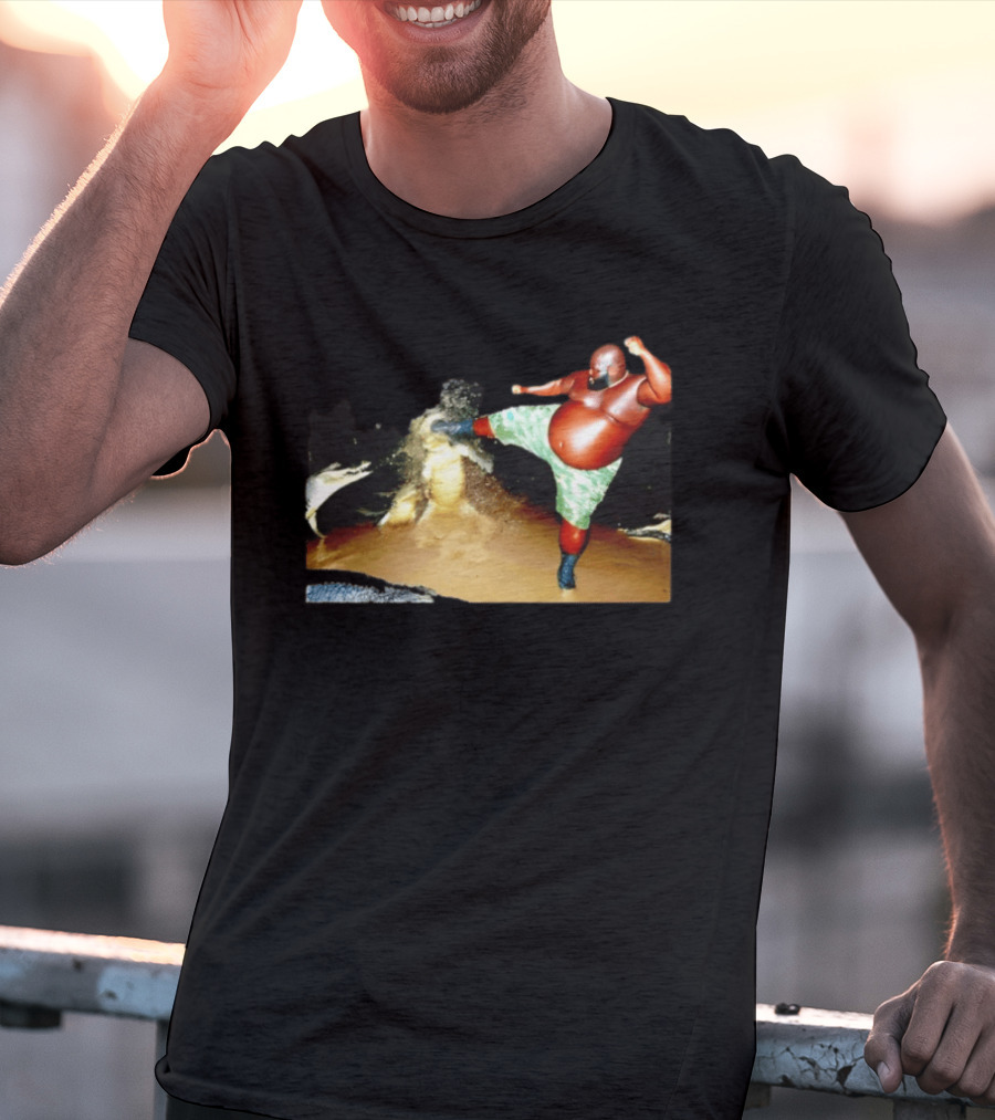 Black Guy Kicking Crocodile T-Shirt