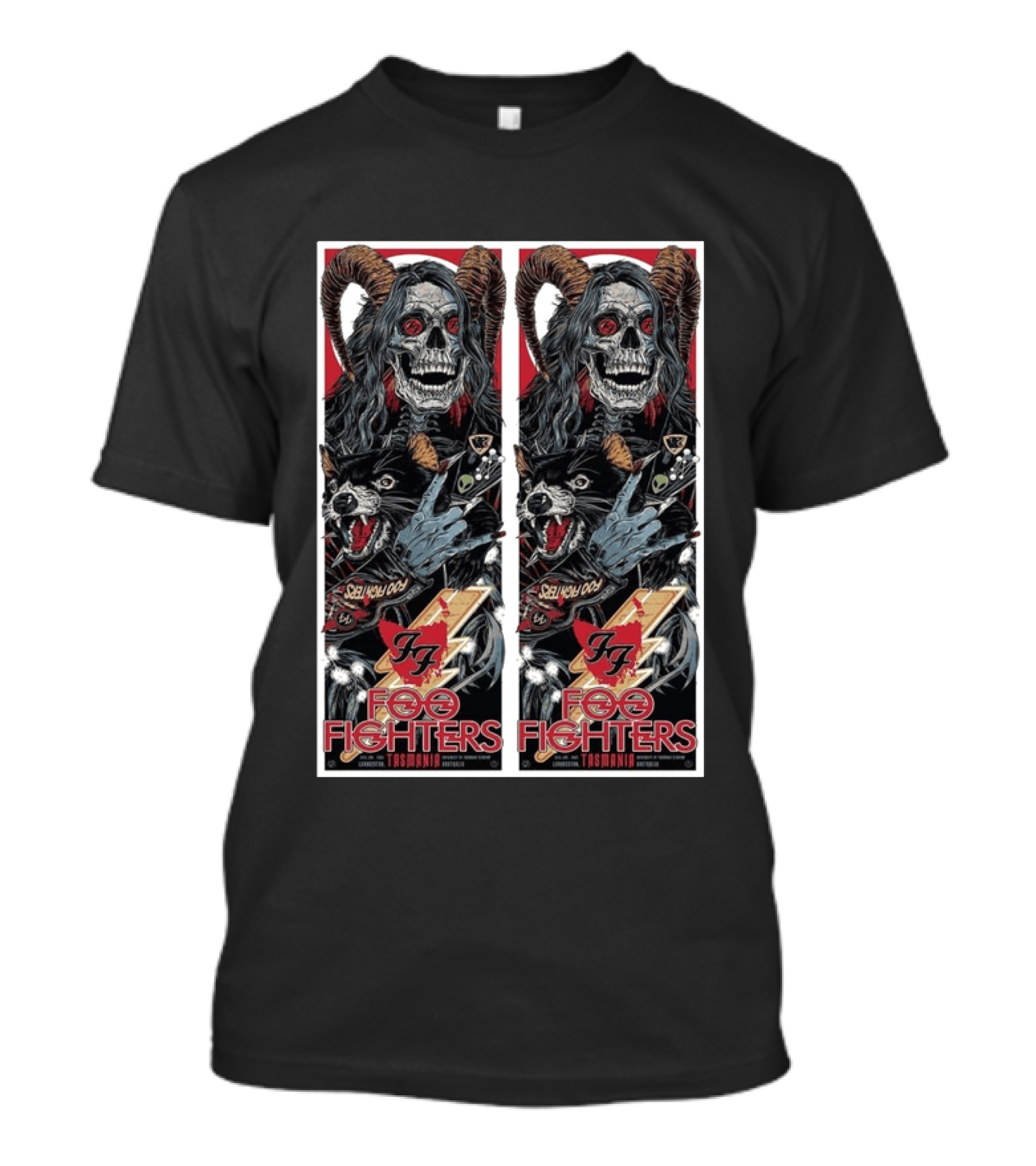 Foo Fighters UTAS Stadium Tasmania 2026 Event With Skull And Wolf T-Shirt