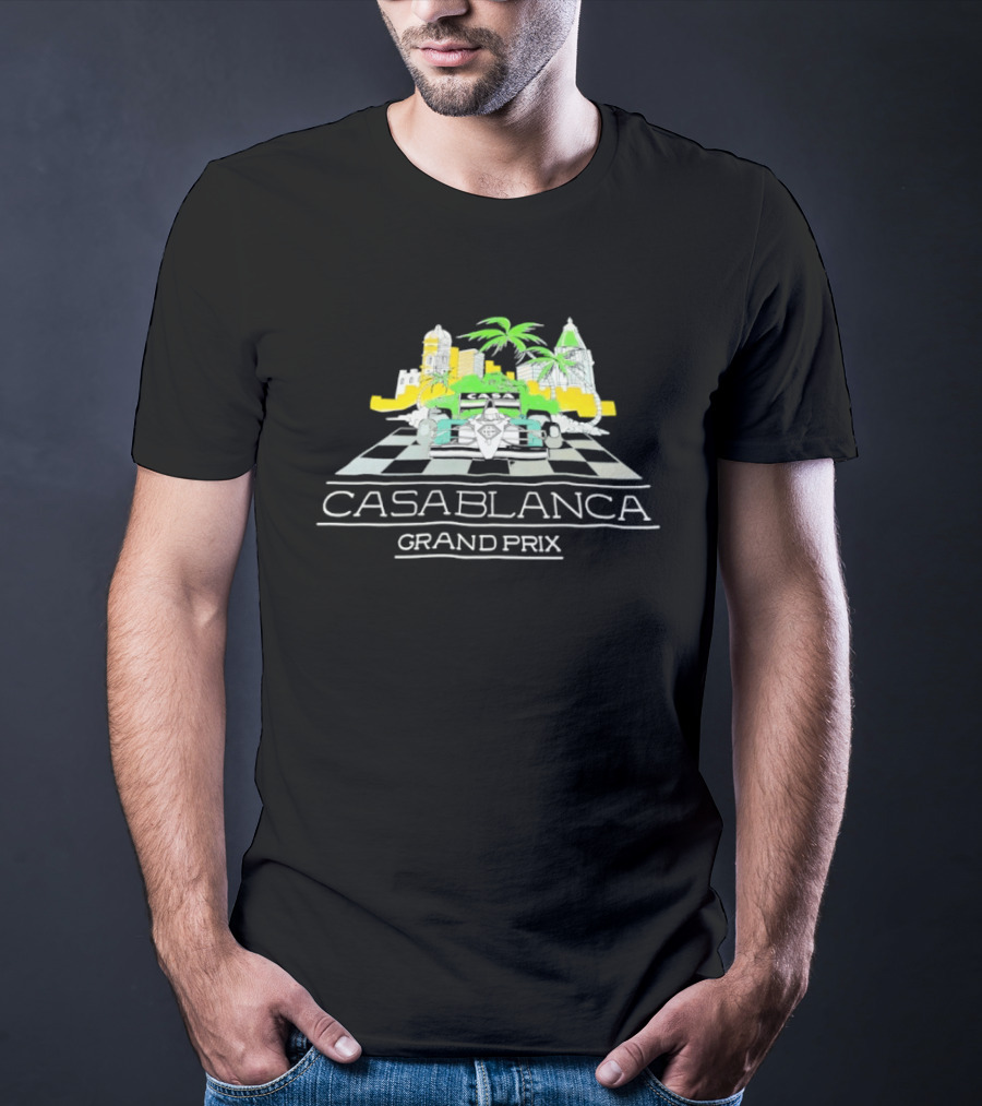 Casablanca Grand Prix Racing Palm Trees Checkered Flag T-Shirt