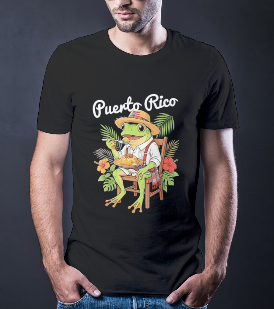 Puerto Rico Coqui Frog Eating Mofongo Taino Boricua Flag Hispanic T-Shirt