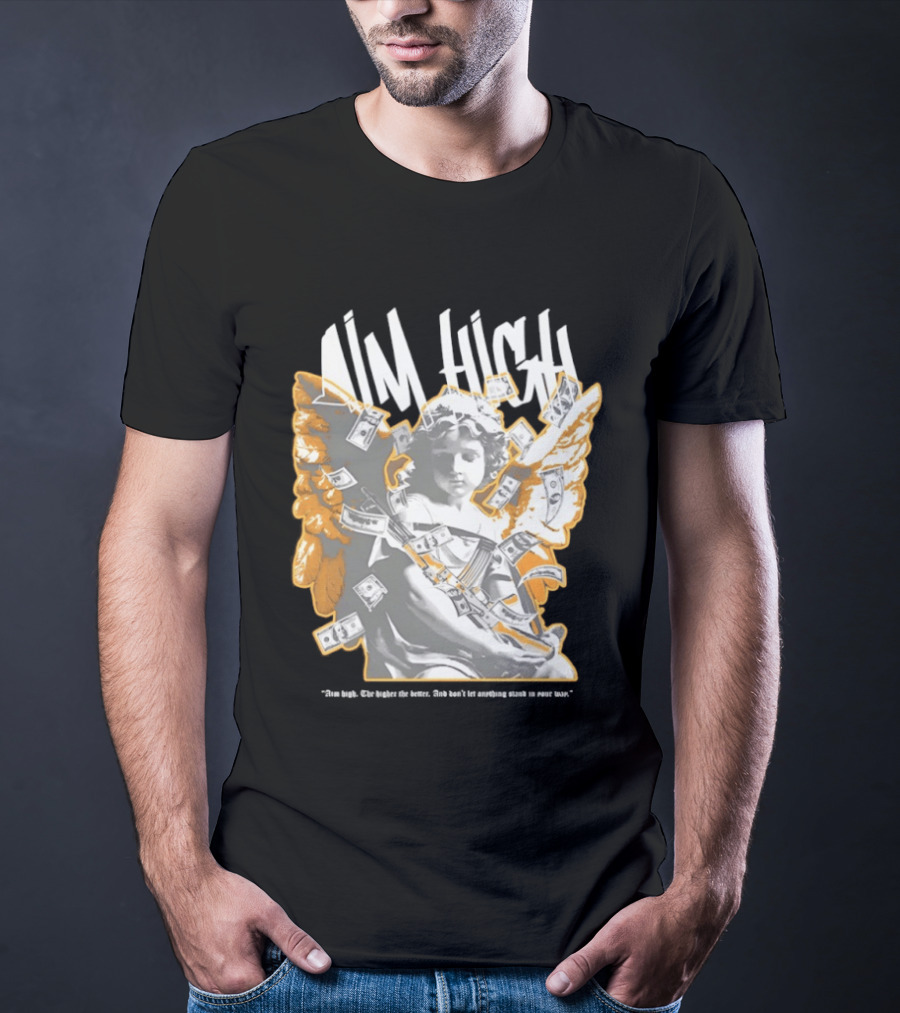 Aim High Angela Cupid Holding AK 47 With Dollar Fly T-Shirt