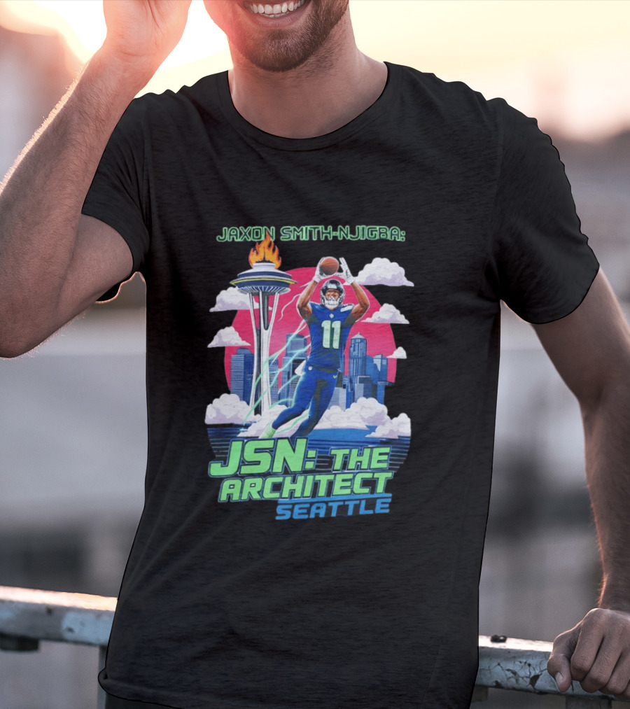 Jaxon Smith Njigba JSN The Architect Seattle Football Skyline T-Shirt