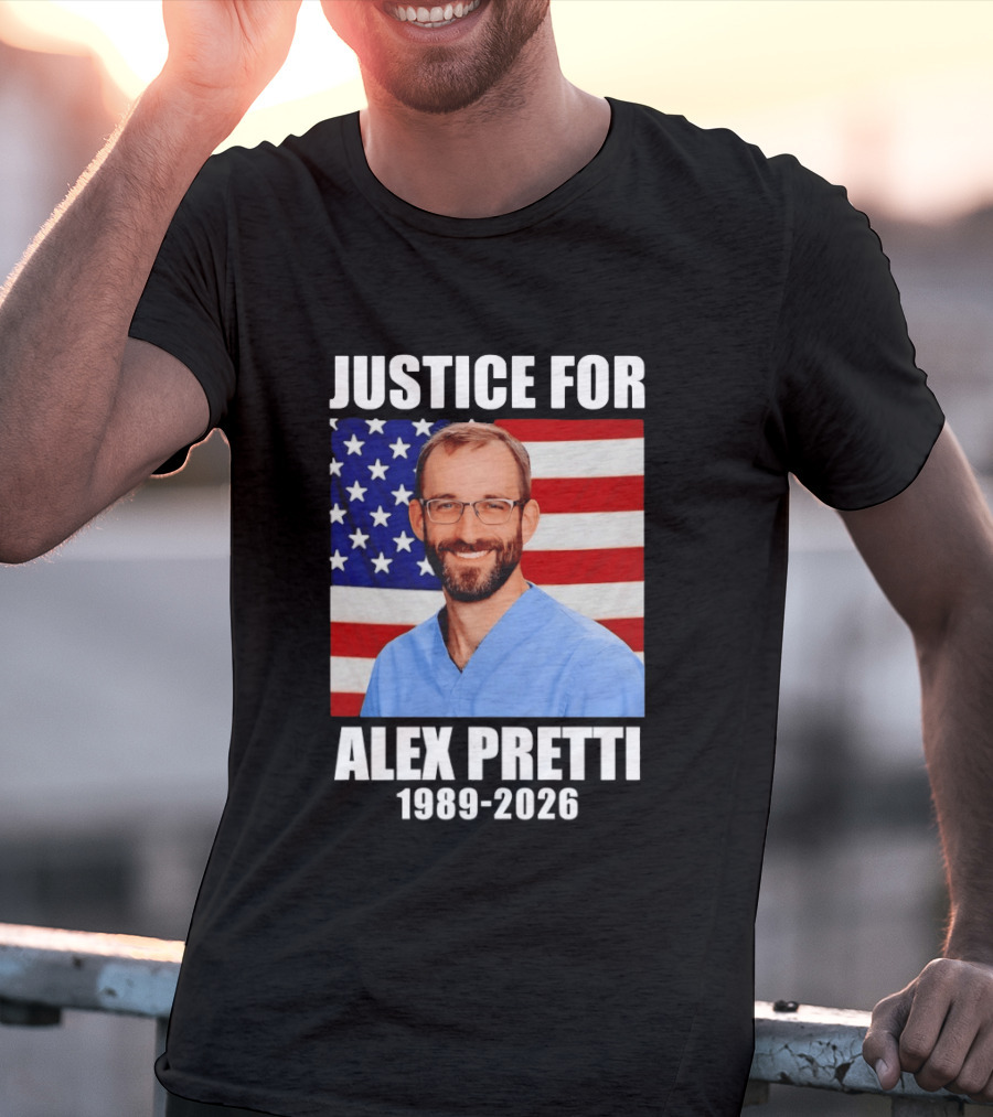 Justice For Alex Pretti 1989 2026 American Flag Anti Trump Political Protest T-Shirt