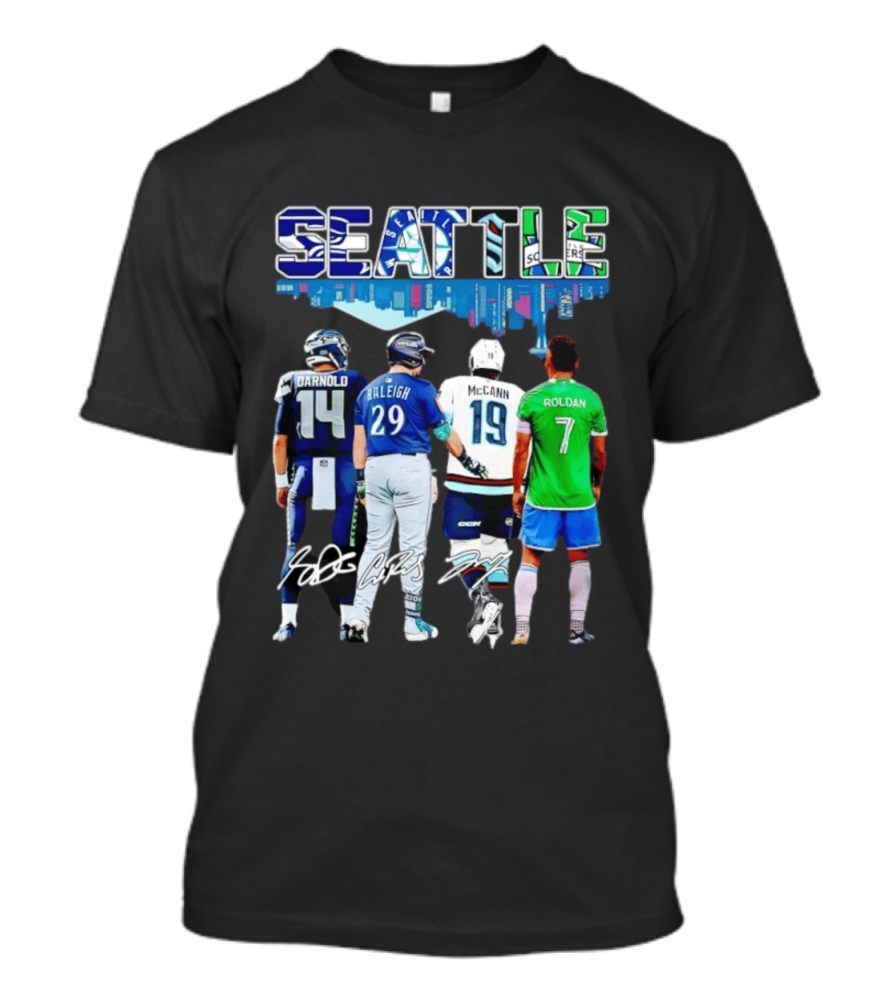 Seattle Sam Darnold Cal Raleigh Jared McCann Cristian Roldan Skyline T-Shirt