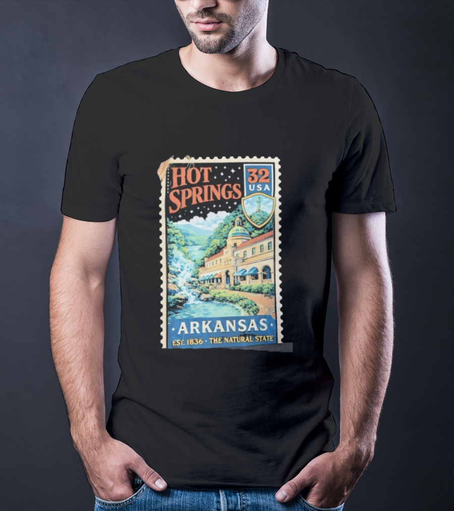 Hot Springs 32 USA Arkansas Established 1836 The Natural State Vintage Stamp T-Shirt