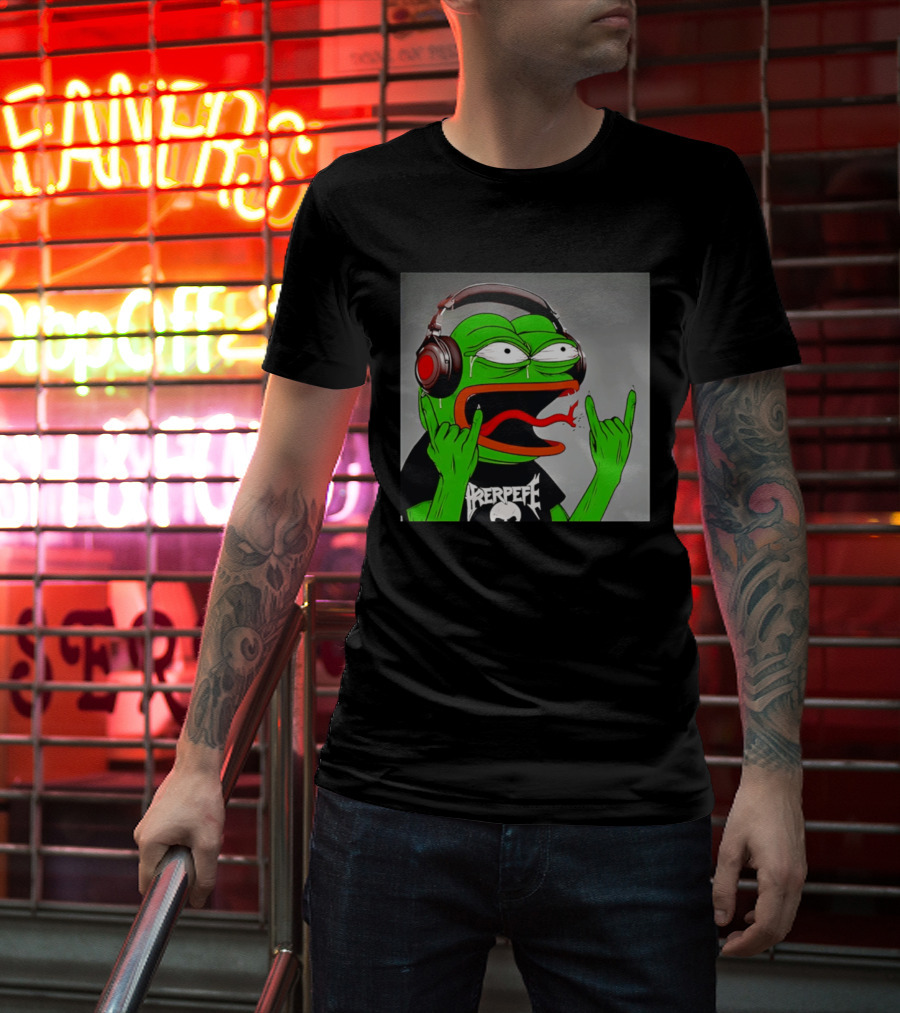 Pepe The Frog Metal Rocker With Headphones And Screaming Face T-Shirt