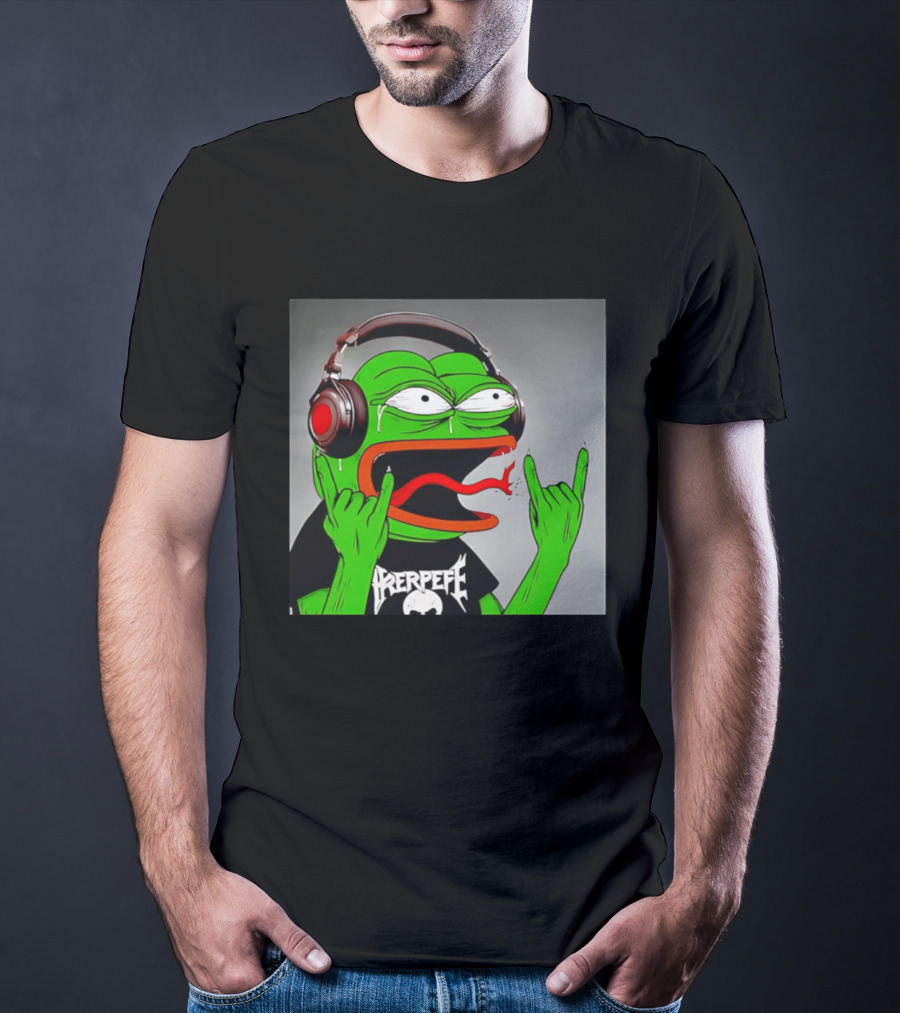 Pepe The Frog Metal Rocker With Headphones And Screaming Face T-Shirt