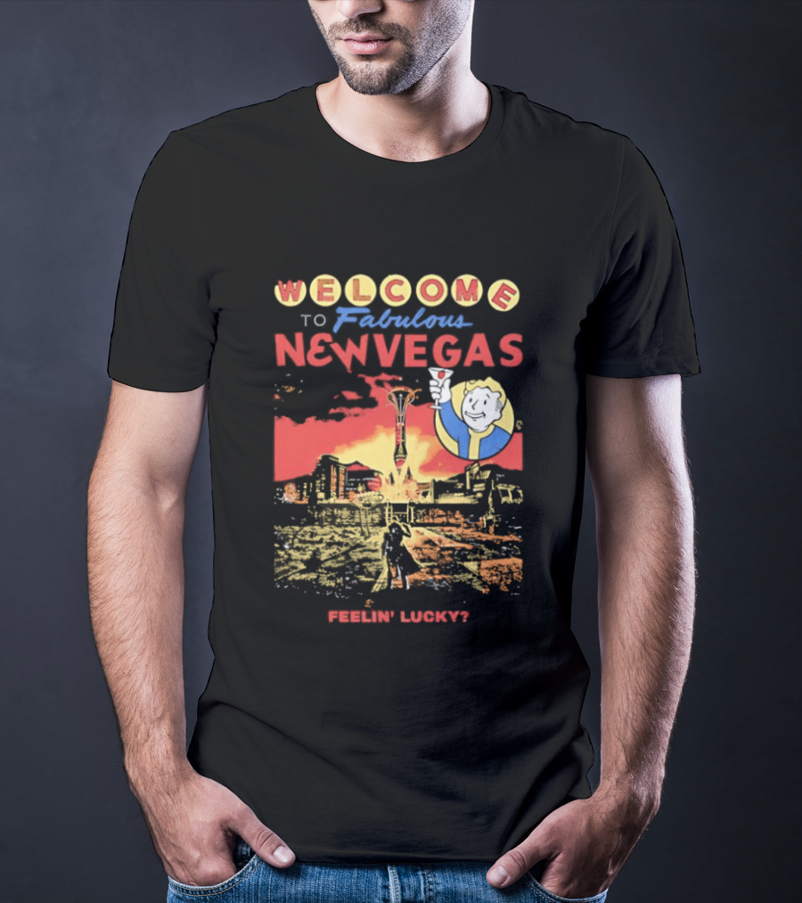 Welcome To Fabulous New Vegas Feeling Lucky Vintage Style Retro Gaming T-Shirt