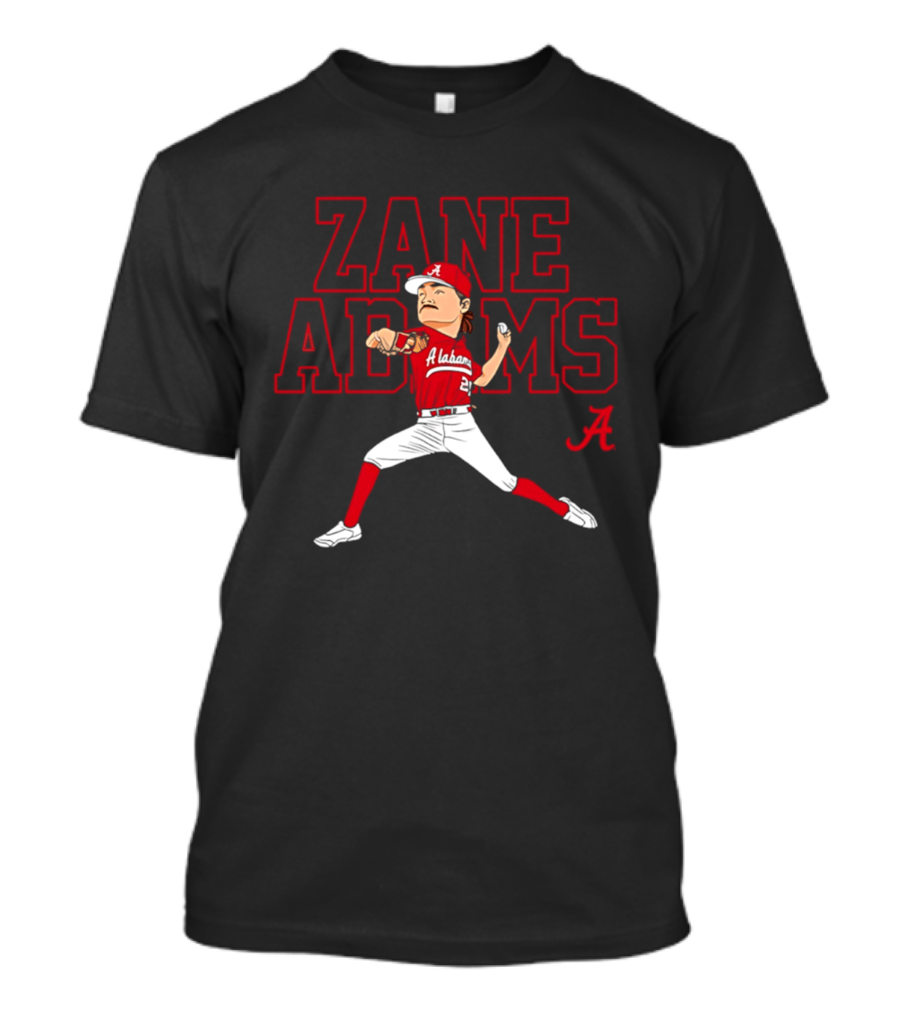 Zane Adams Alabama Baseball NCAA Caricature Pitcher Player Jersey T-Shirt