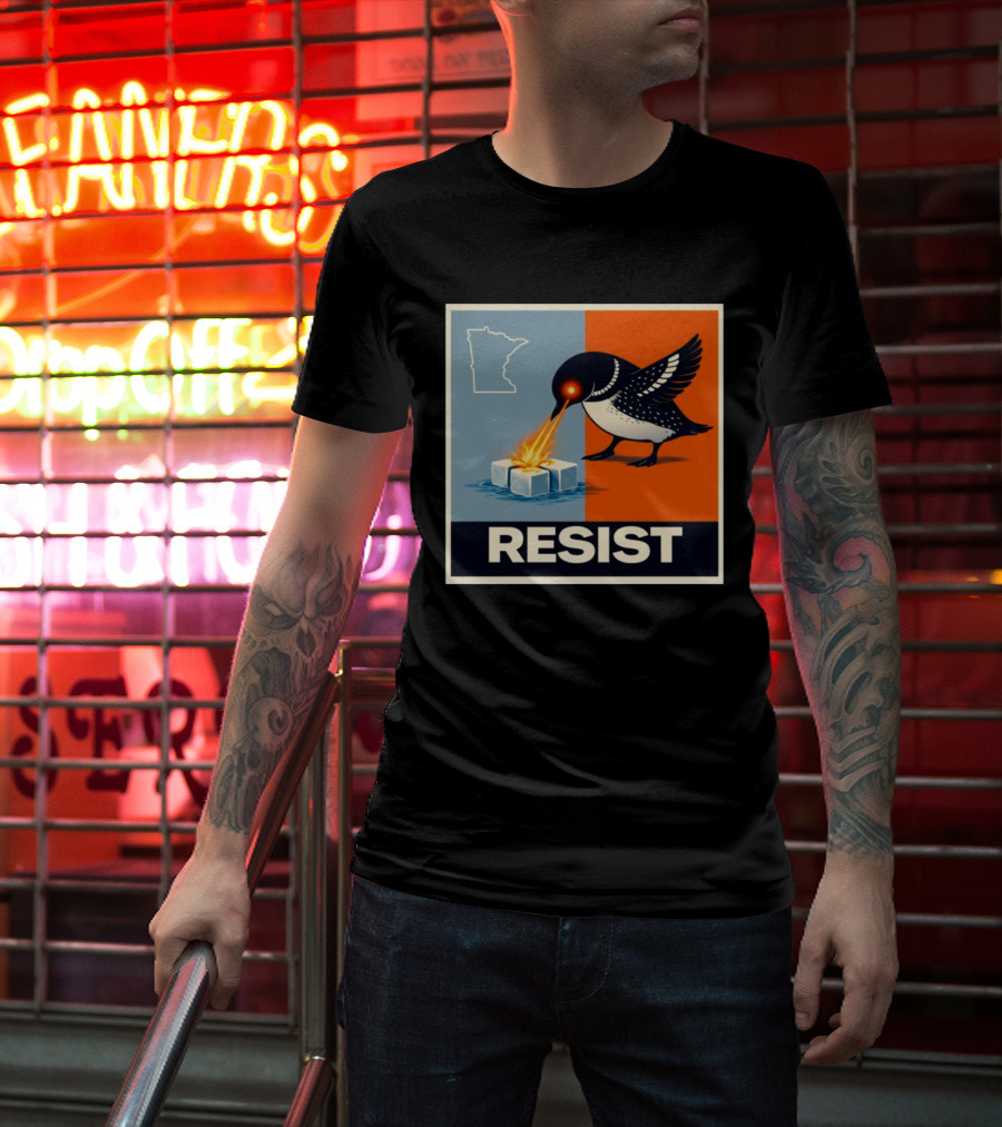 Rebel Minneapolis Ice Protest Resist With Loon Laser Bird And Minnesota Map T-Shirt