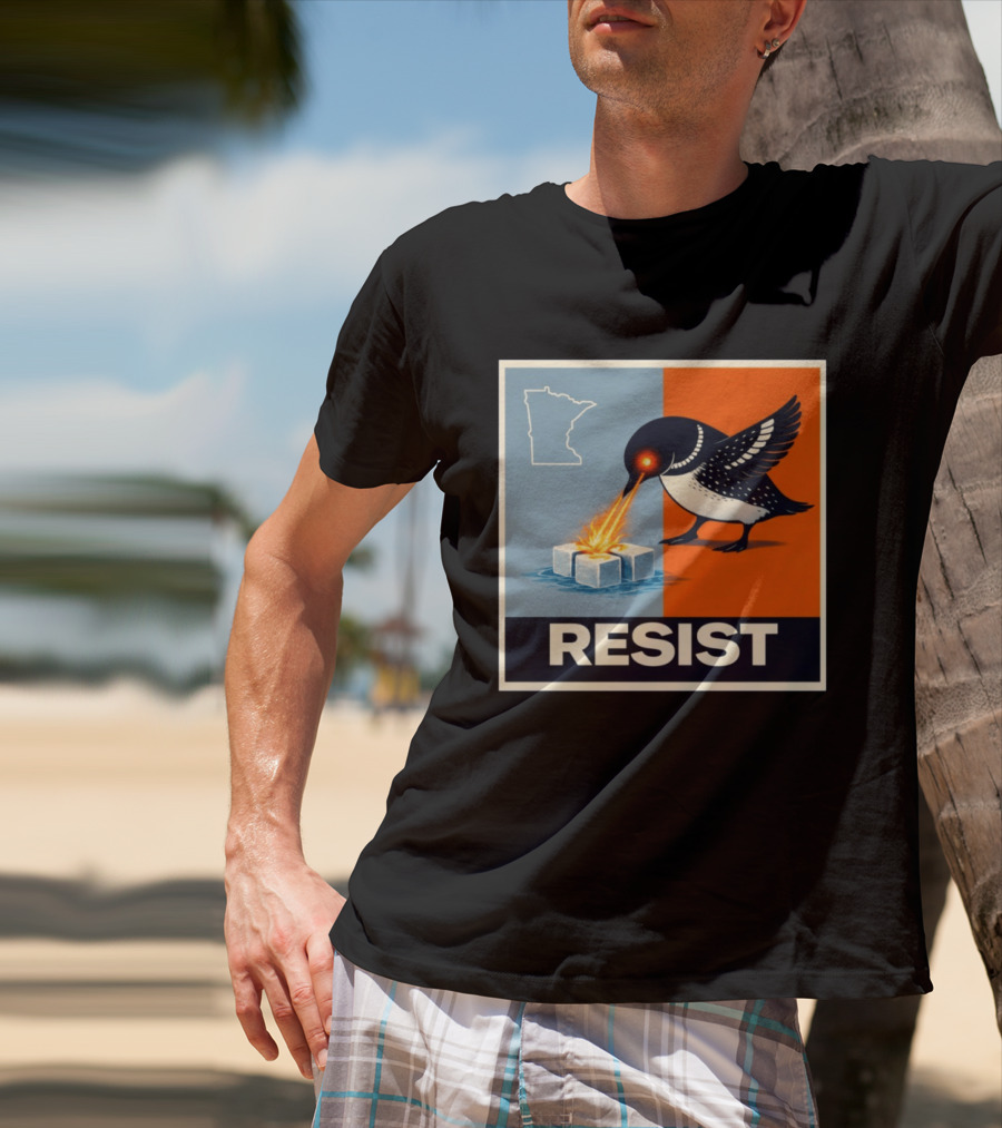 Rebel Minneapolis Ice Protest Resist With Loon Laser Bird And Minnesota Map T-Shirt