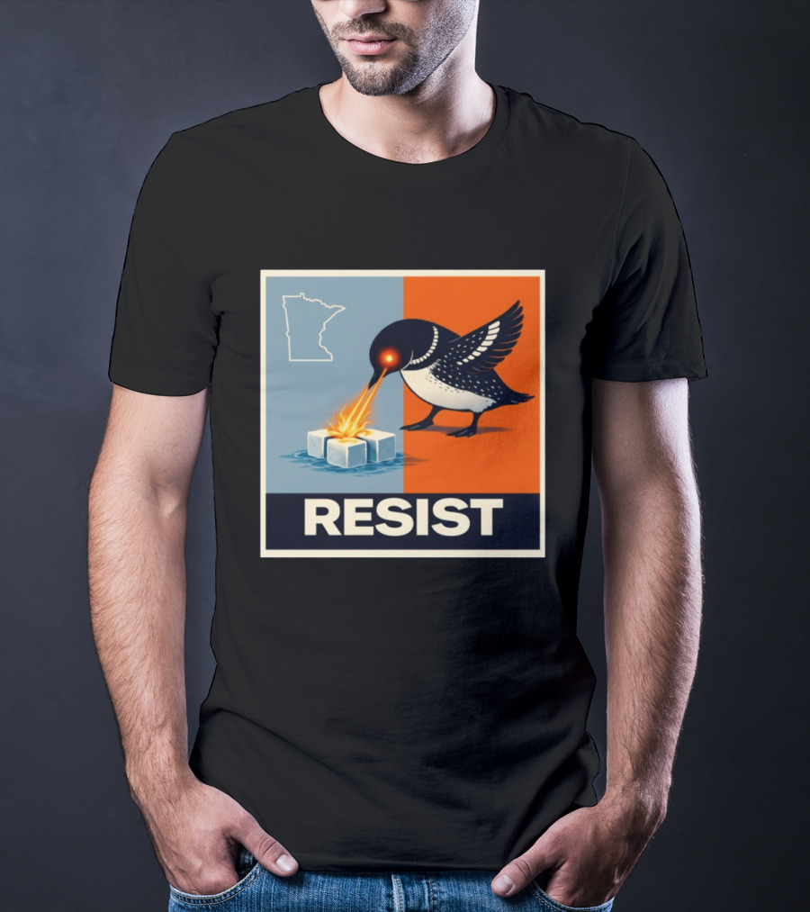 Rebel Minneapolis Ice Protest Resist With Loon Laser Bird And Minnesota Map T-Shirt