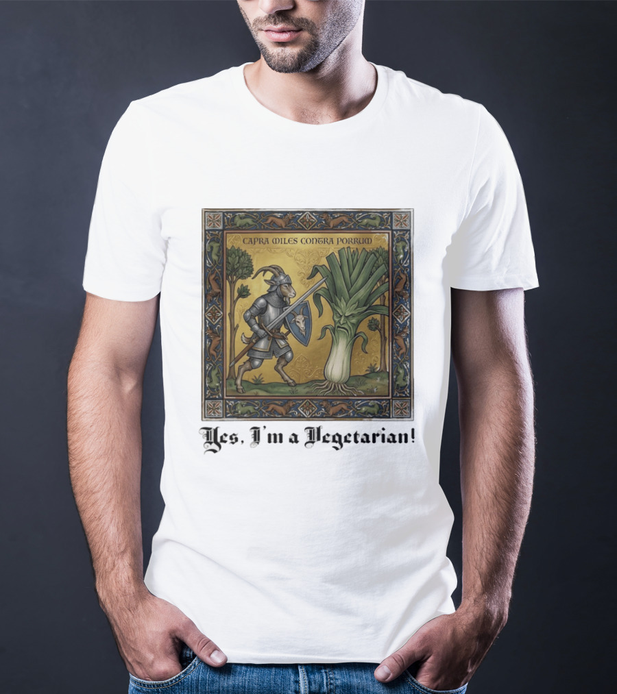 Capra Miles Contra Porrum Knight Vs Leek Yes I'm A Vegetarian T-Shirt