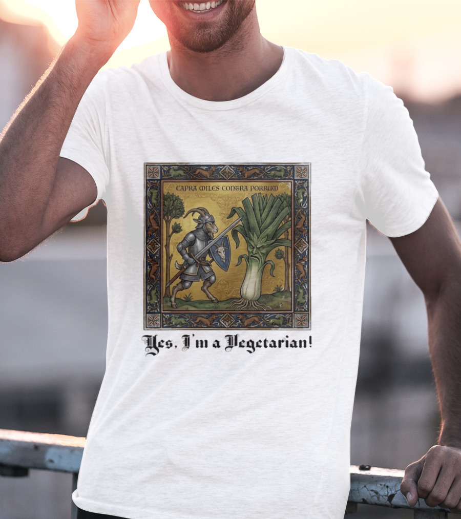 Capra Miles Contra Porrum Knight Vs Leek Yes I'm A Vegetarian T-Shirt