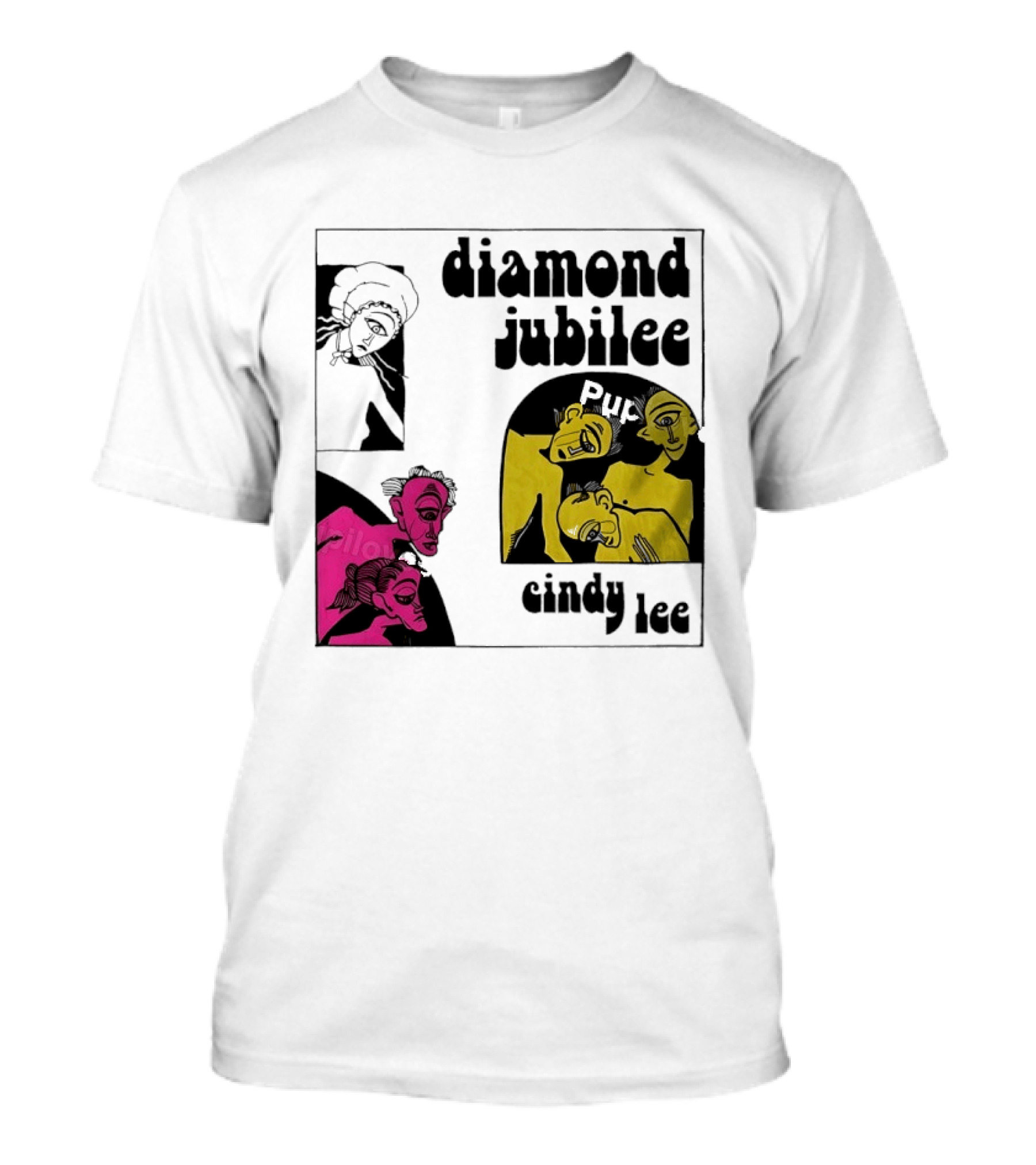 Diamond Jubilee Music Album Cindy Lee Illustrated Faces T-Shirt