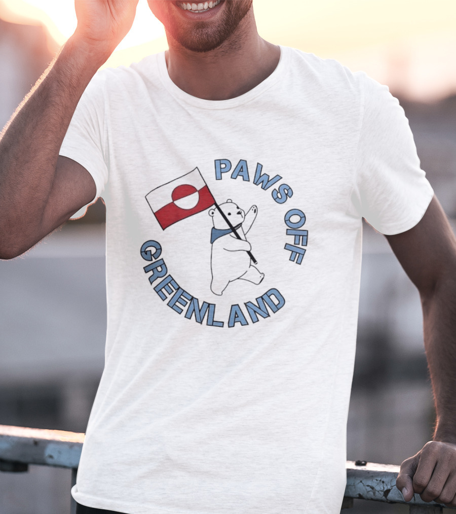 Paws Off Greenland Polar Bear Holding Flag T-Shirt