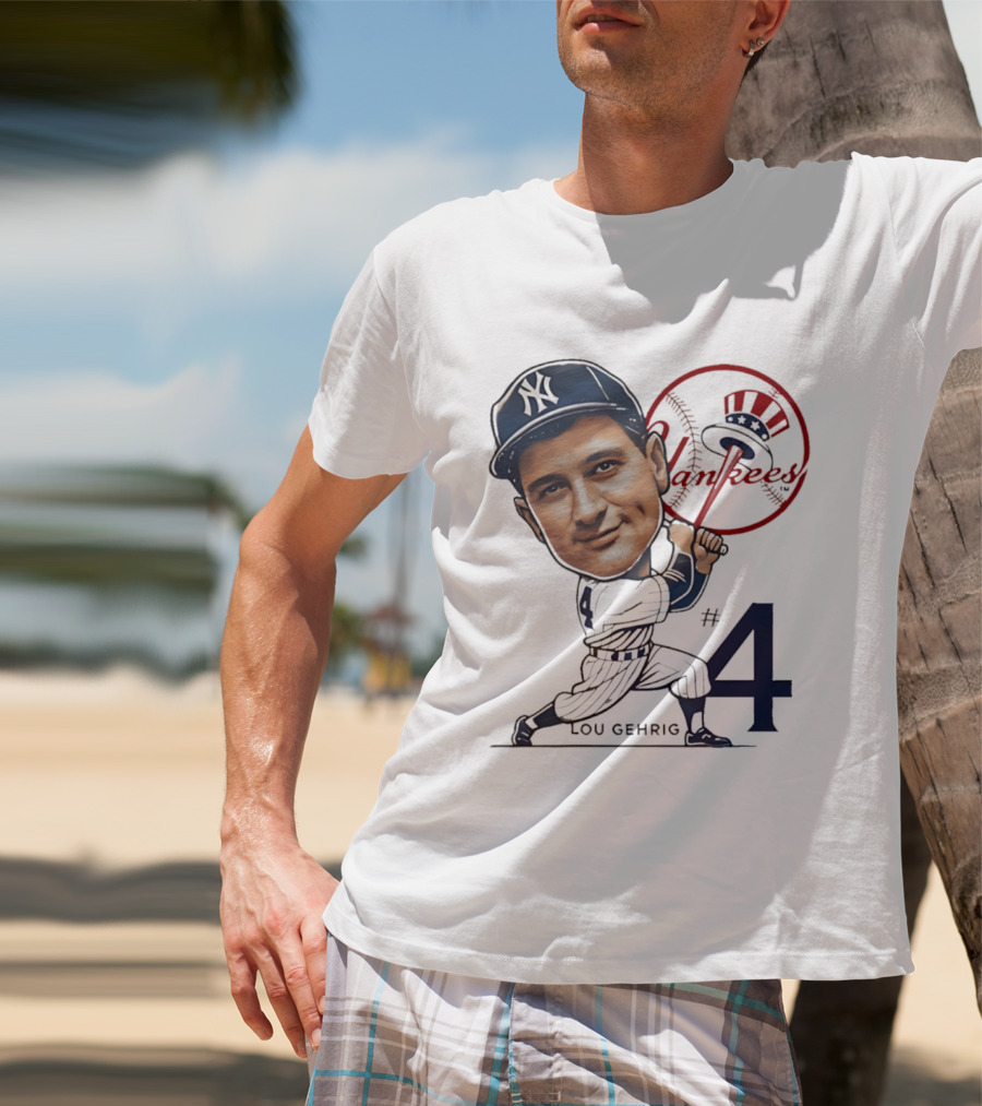 Lou Gehrig New York Yankees #4 Caricature Yankees T-Shirt