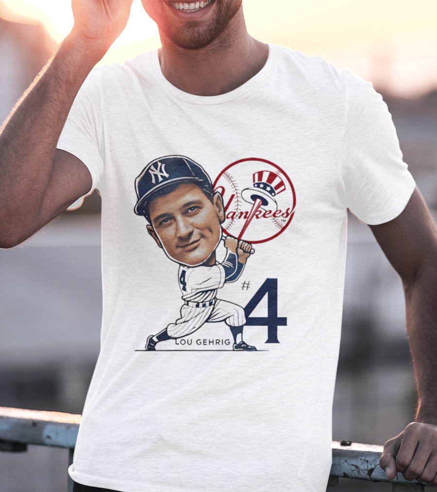 Lou Gehrig New York Yankees #4 Caricature Yankees T-Shirt