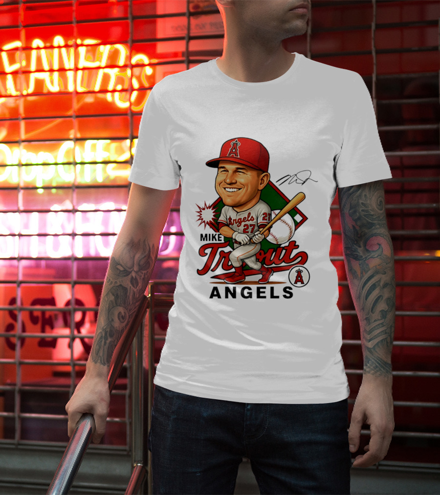Mike Trout Angels Baseball Caricature Los Angeles Legend T-Shirt