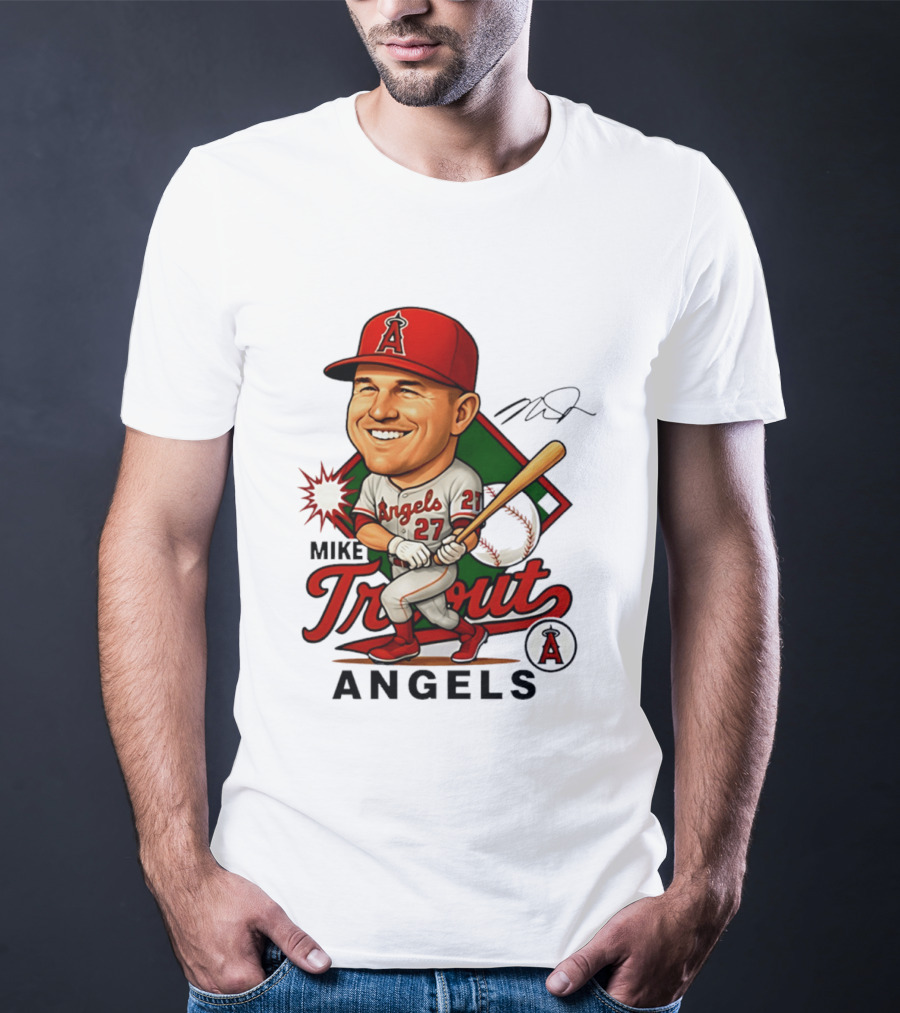 Mike Trout Angels Baseball Caricature Los Angeles Legend T-Shirt