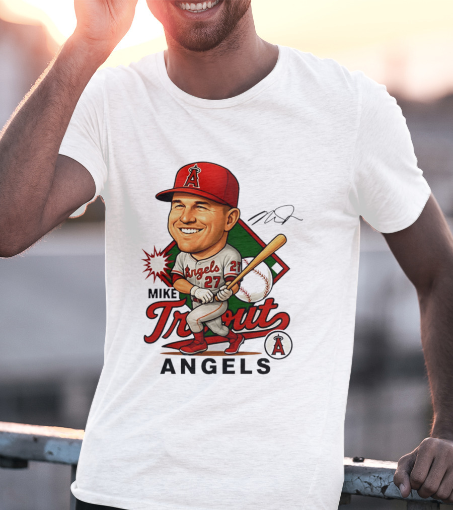 Mike Trout Angels Baseball Caricature Los Angeles Legend T-Shirt
