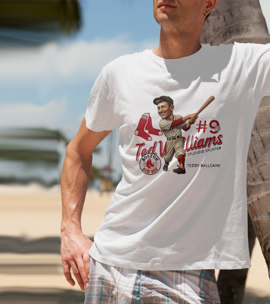 Ted Williams Boston Red Sox Splendid Splinter #9 Teddy Ballgame Caricature T-Shirt