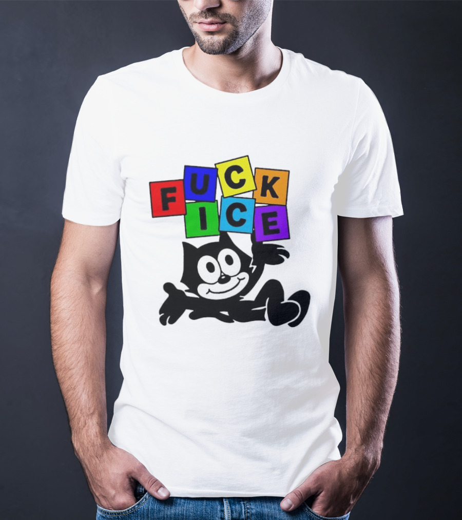Felix The Cat Fuck ICE Colorful Blocks T-Shirt