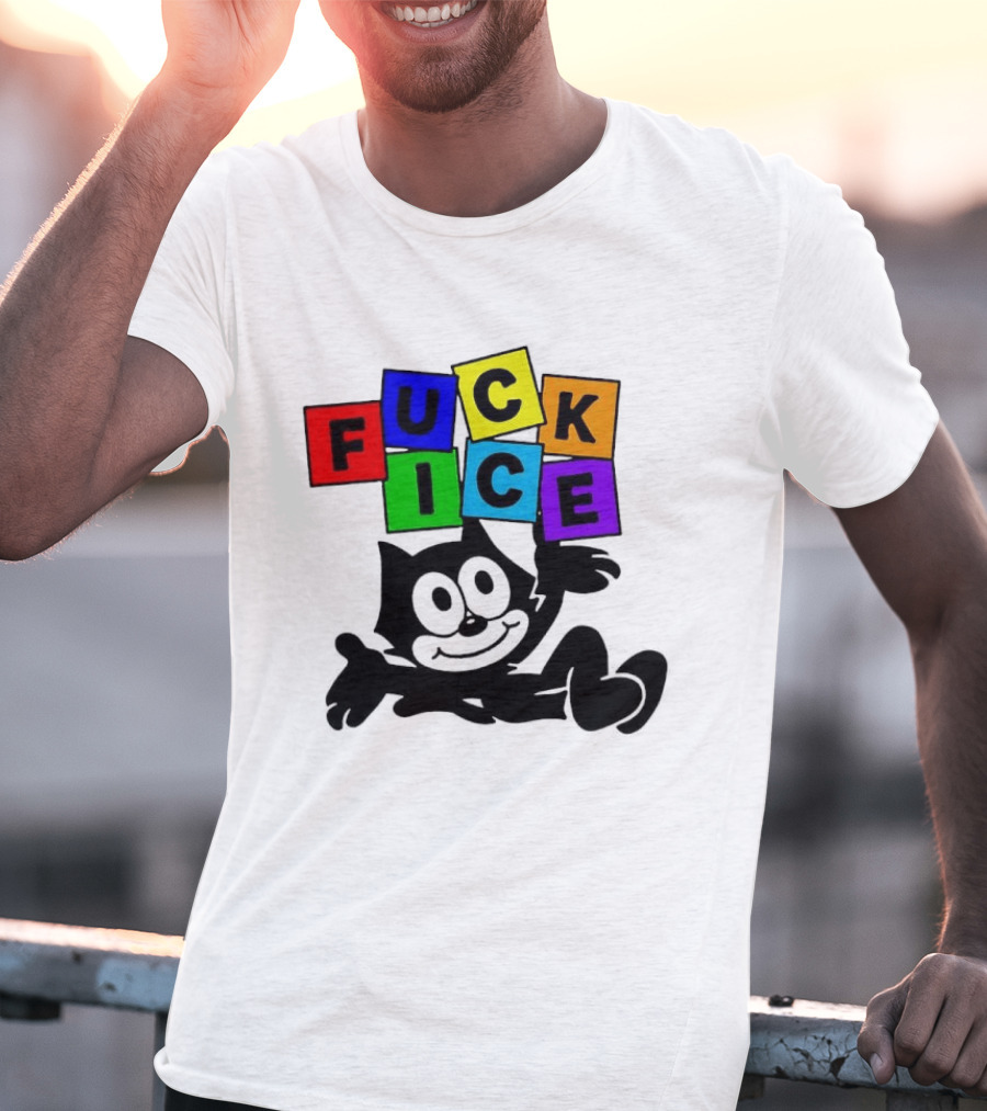 Felix The Cat Fuck ICE Colorful Blocks T-Shirt